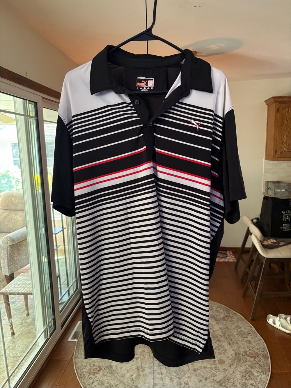 Puma Men’s Black, White & Red Striped Polo